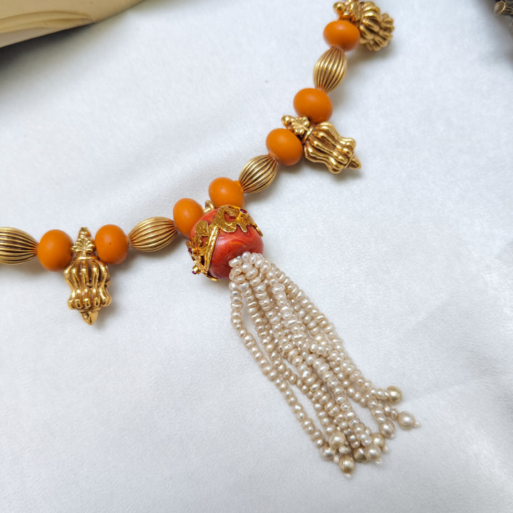 Coral Sunset Tassel Necklace
