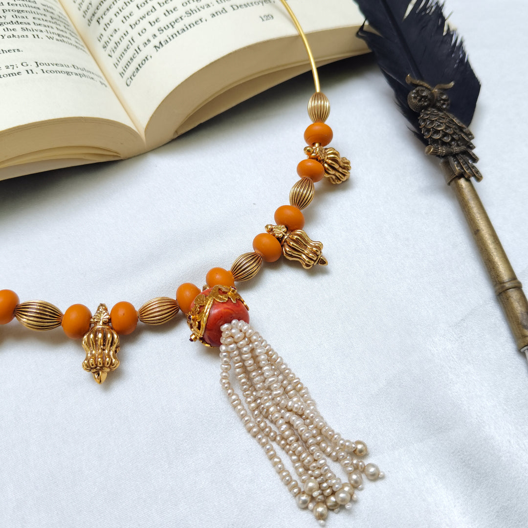 Coral Sunset Tassel Necklace