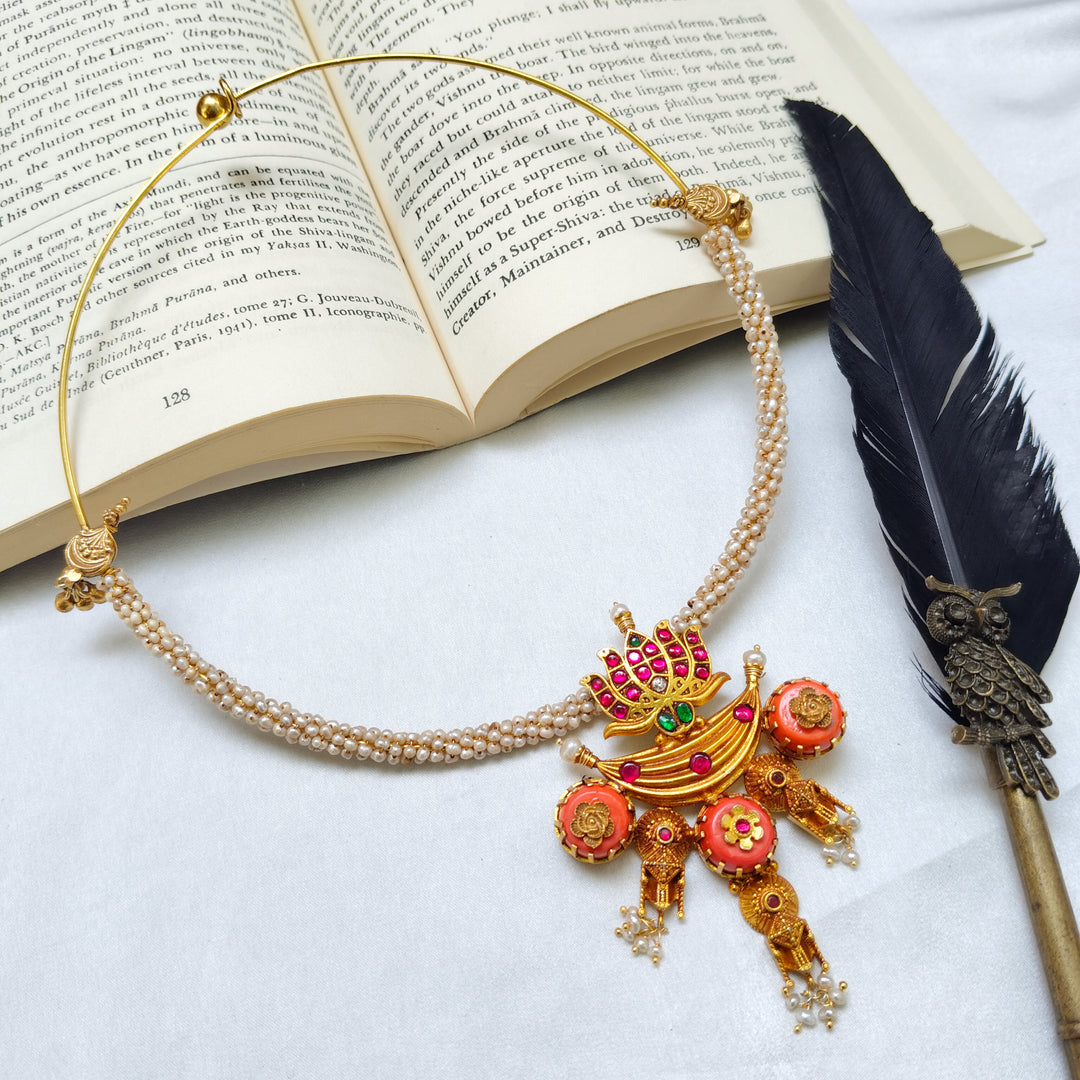 Coral Pearl Silver Necklace