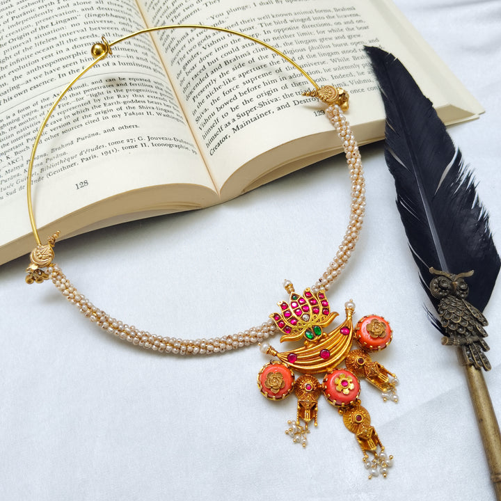 Coral Pearl Silver Necklace