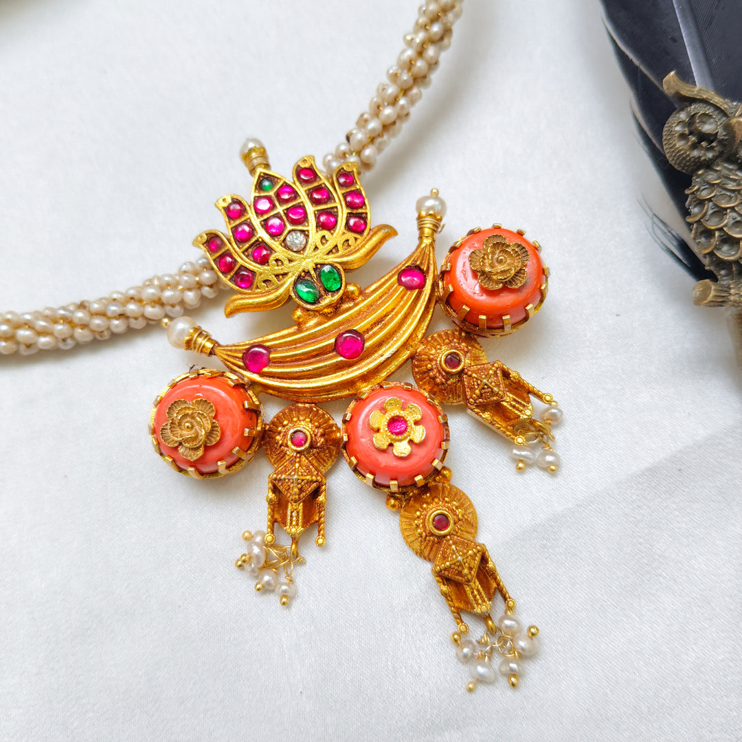 Coral Pearl Silver Necklace