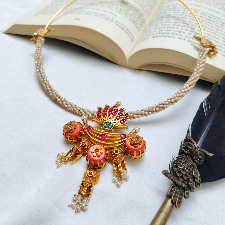 Coral Pearl Silver Necklace