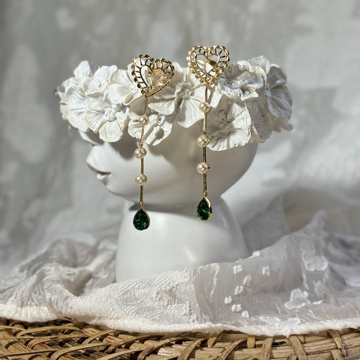 Emerald Heart Drop Earrings