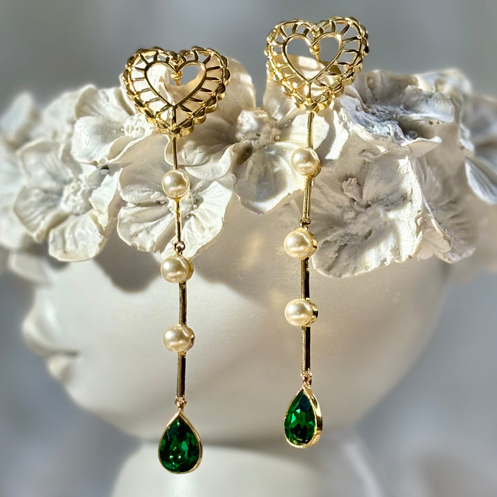 Emerald Heart Drop Earrings