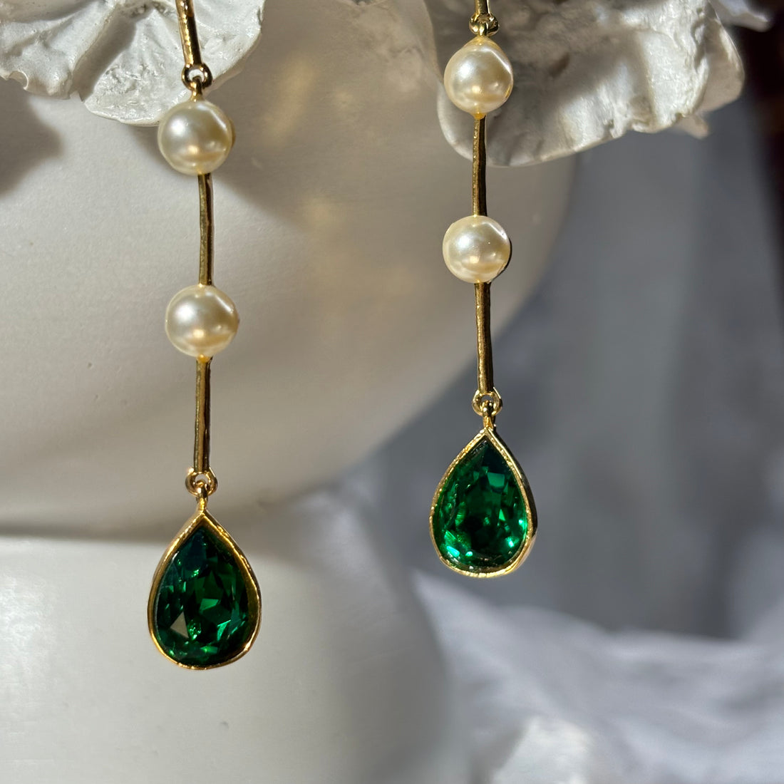 Emerald Heart Drop Earrings