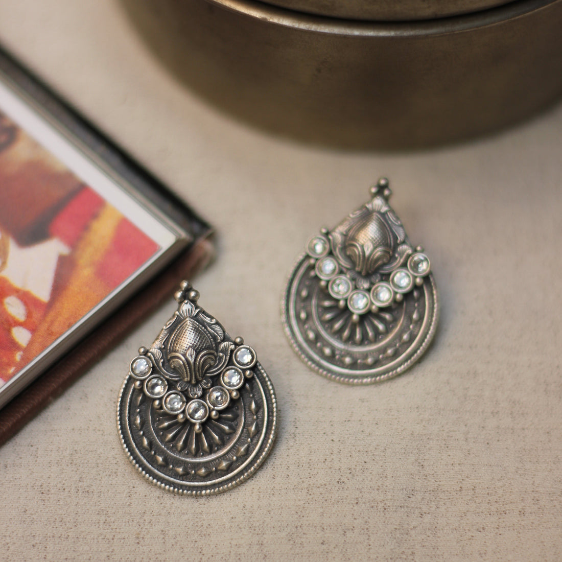 Antique Silver Chandbali Earrings