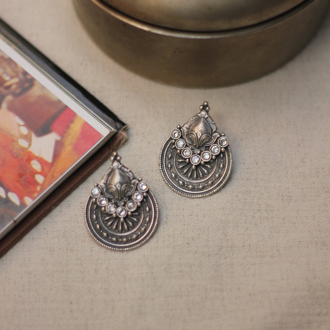 Antique Silver Chandbali Earrings