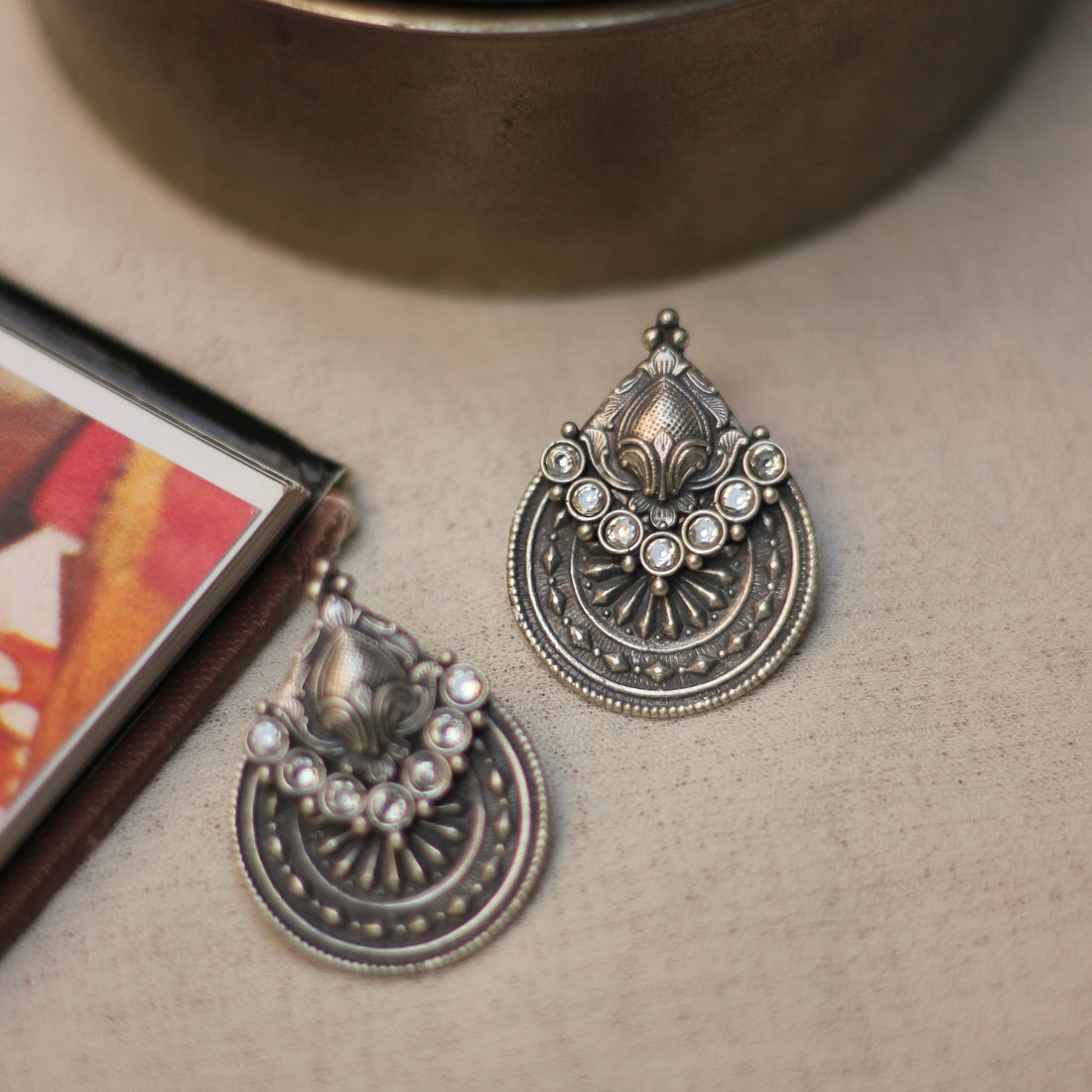 Antique Silver Chandbali Earrings