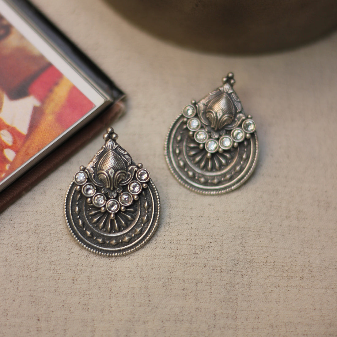 Antique Silver Chandbali Earrings