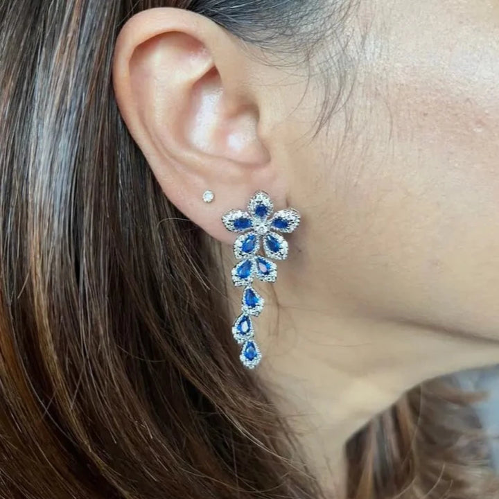 Blue Flower Waterfall Earrings