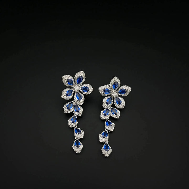 Blue Flower Waterfall Earrings