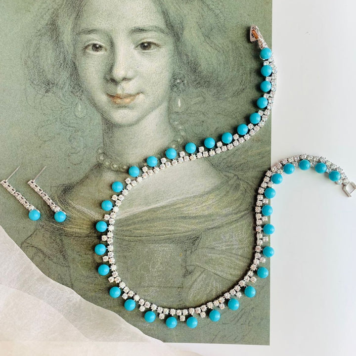 White Chain With Blue Drop Necklace Set