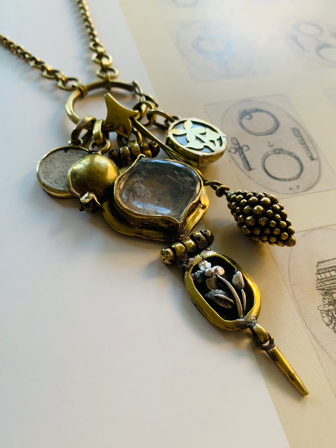 Multi Charm Drop Pendant Necklace