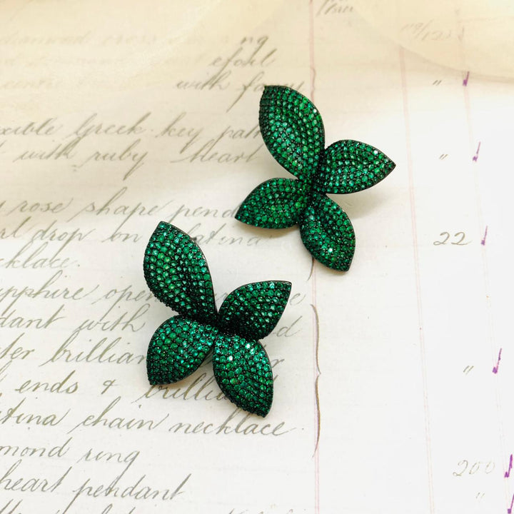 Green Petal Sparkle Studs