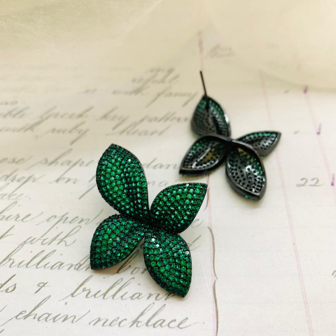 Green Petal Sparkle Studs