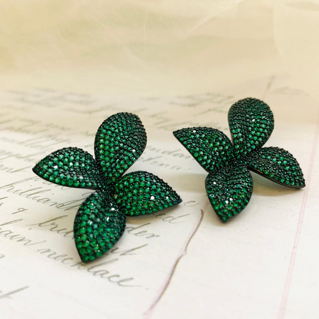 Green Petal Sparkle Studs