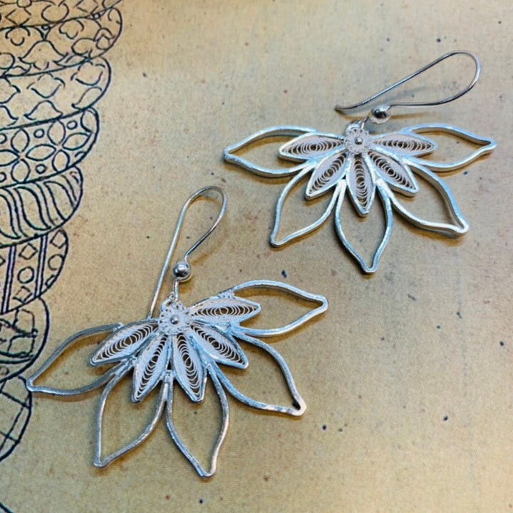 Silver Petal Bloom Earrings