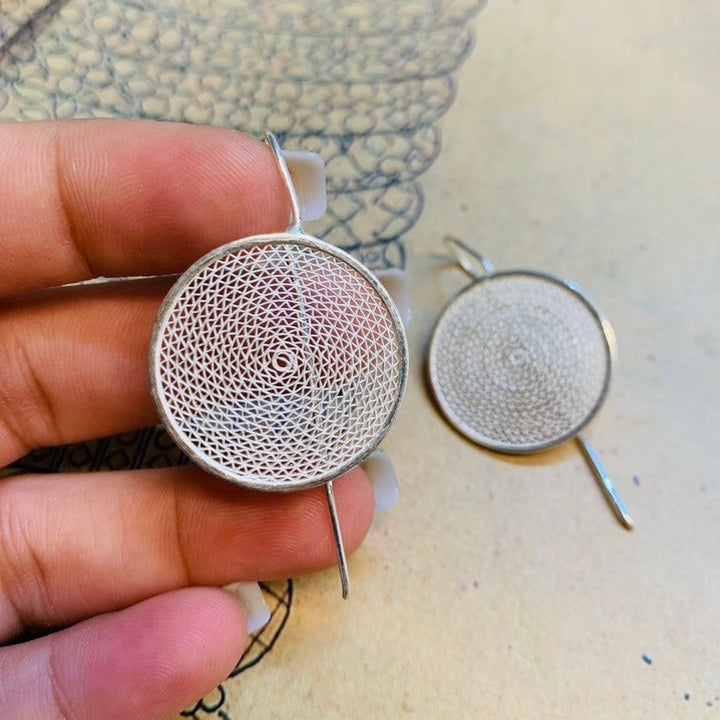 Silver Patterned Round Earrings