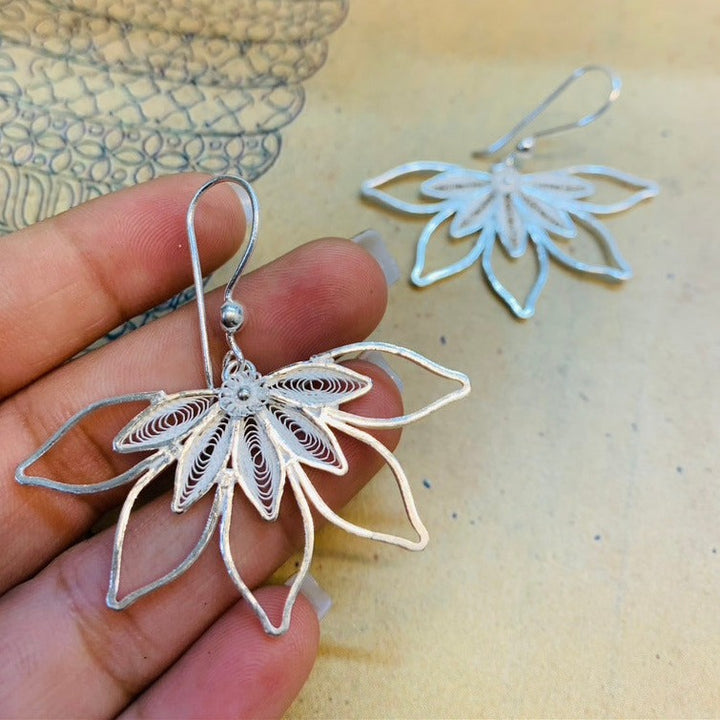 Silver Petal Bloom Earrings