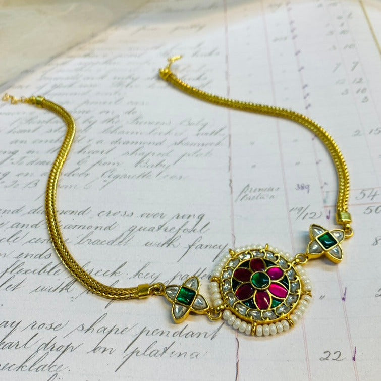 Festive Multicolored Gemstone and Pearl Choker