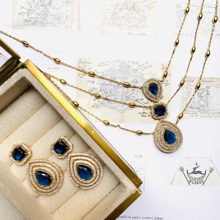 Blue Mystic Glamour Necklace with Earrings