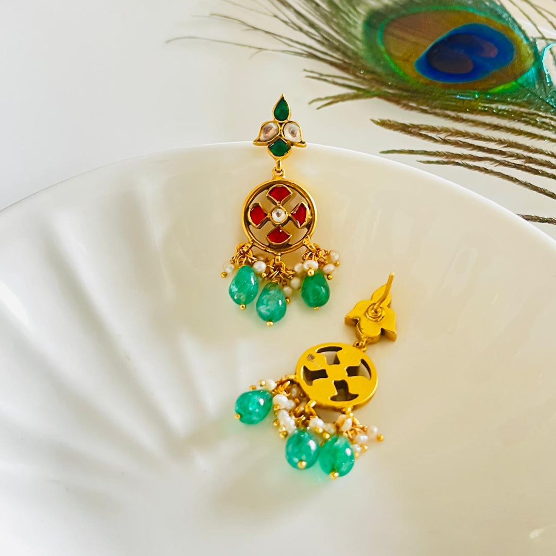 Emerald Lattice Silver Earrings