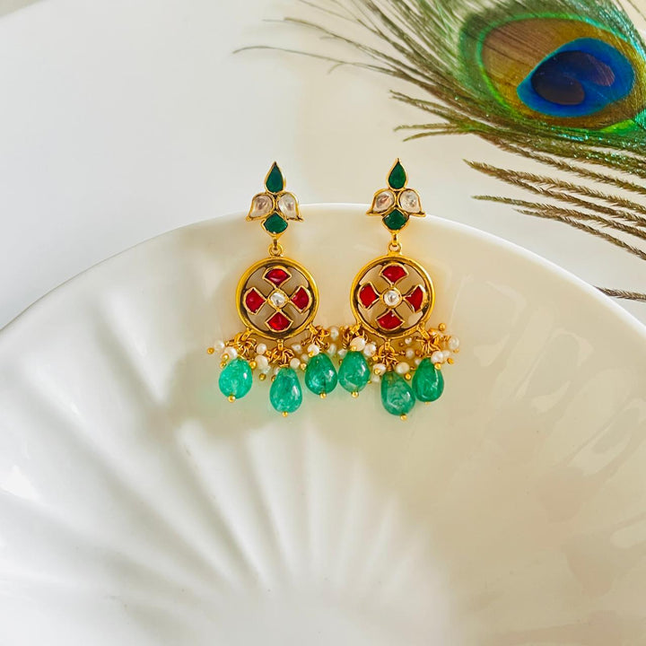 Emerald Lattice Silver Earrings
