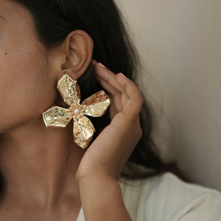 Golden Flower Statement Earrings