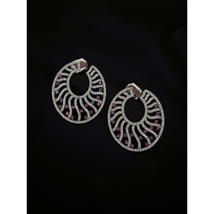 “C” SHAPED DIA AND RUBY EARRINGS