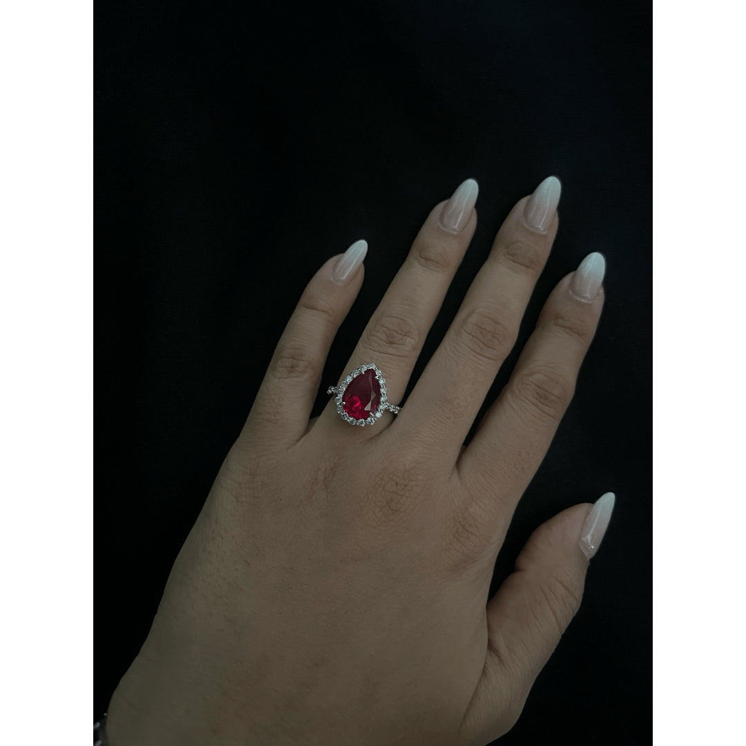 RED PEAR WITH DIAMOND HALO AND DIA BAND