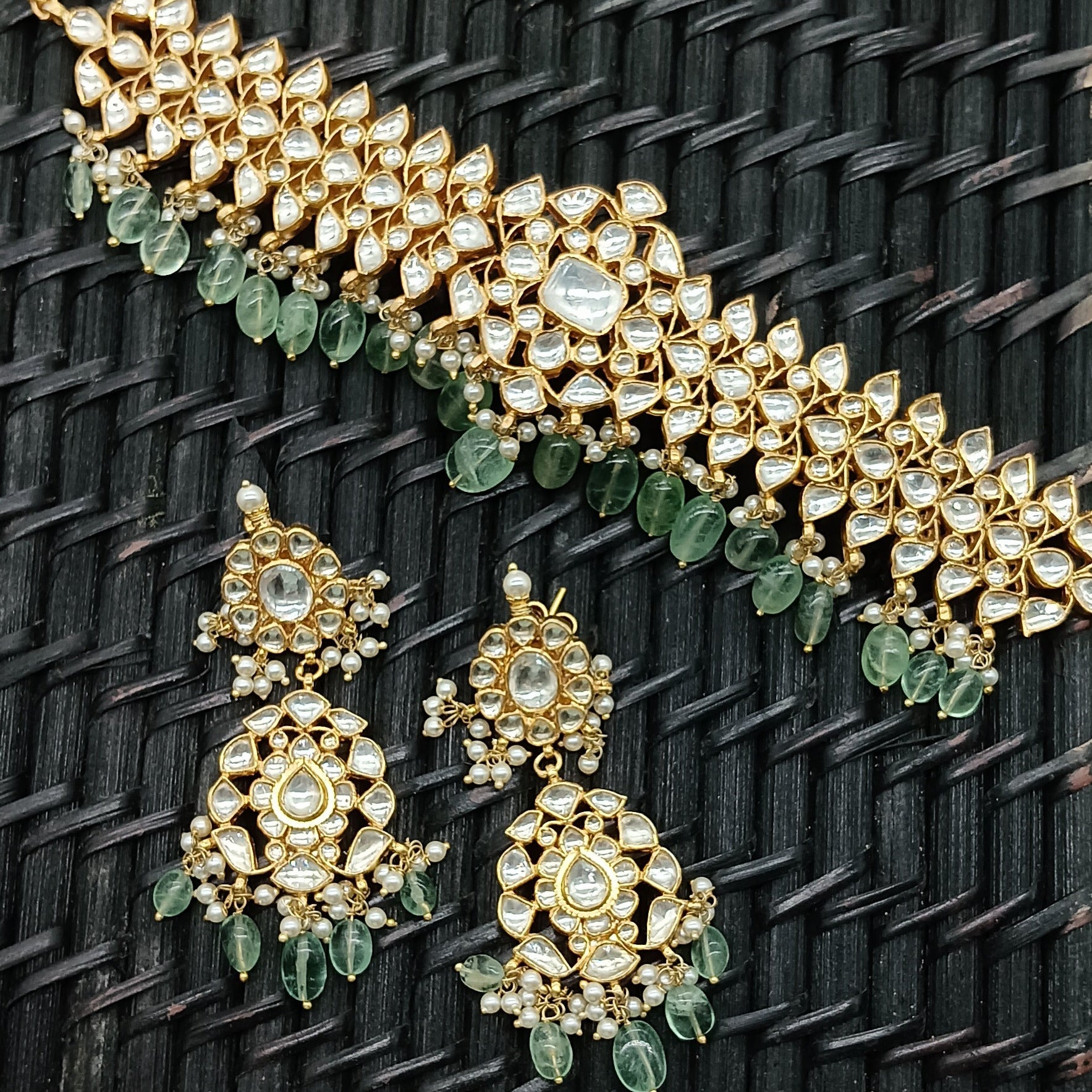 Buy online Gold Plated Uncut Ad Studded With Pearl Drops Choker Necklace  Set from Sets for Women by Saraf Rs Jewellery for ₹2249 at 69% off | 2024  Limeroad.com