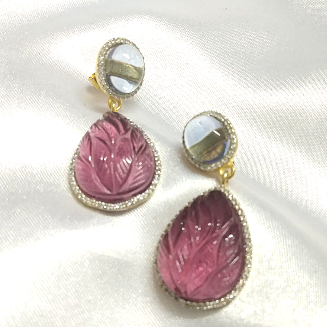 Pink Carved Drop Earrings