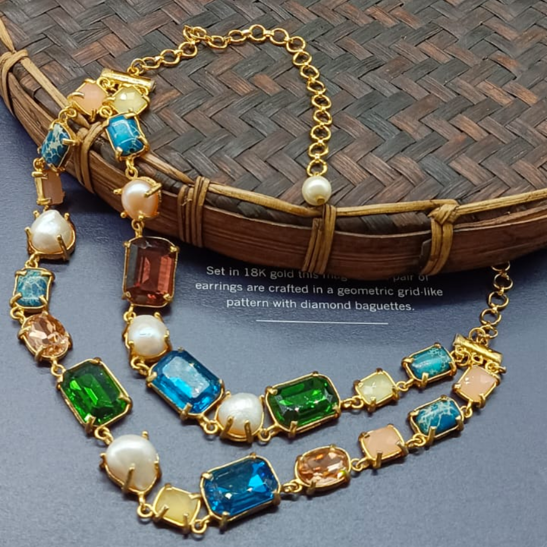 Double layer Multi-color Stones Necklace