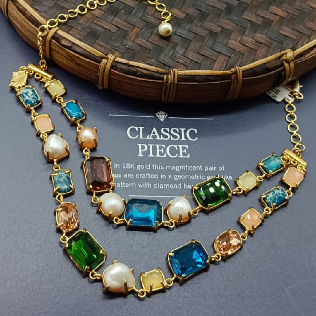 Double layer Multi-color Stones Necklace