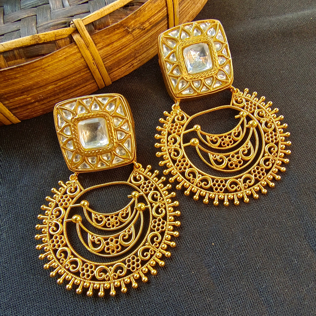 Ruchira White Chandbali Earrings