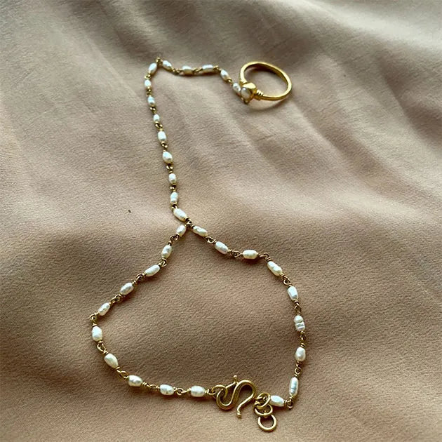 Pearl Ring chain bracelet (Haathphool)