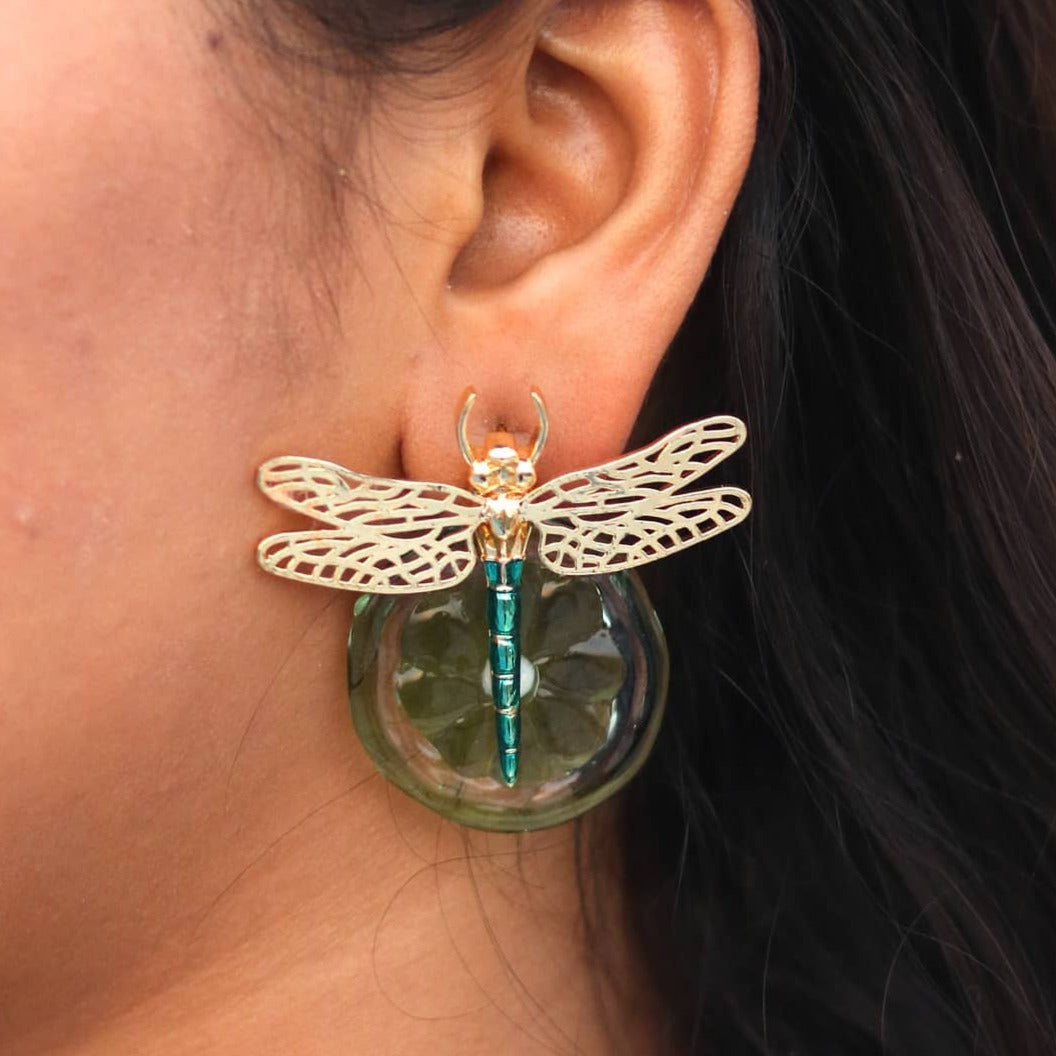 Dragon fly on a lime Earrings