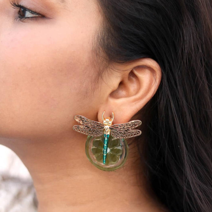 Dragon fly on a lime Earrings