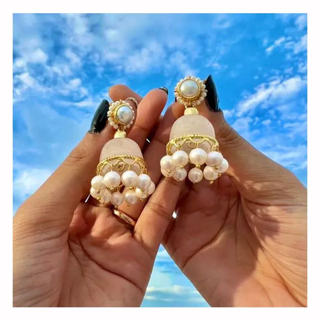 Rose Quartz- Pearl Jhumkis